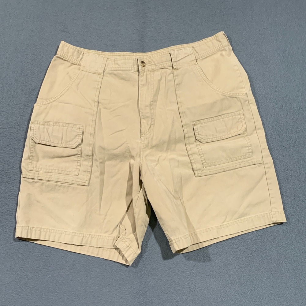 Gander Mountain Mens Khaki Canvas Cargo Shorts Size 38 Tan Cotton Utility Hiking
